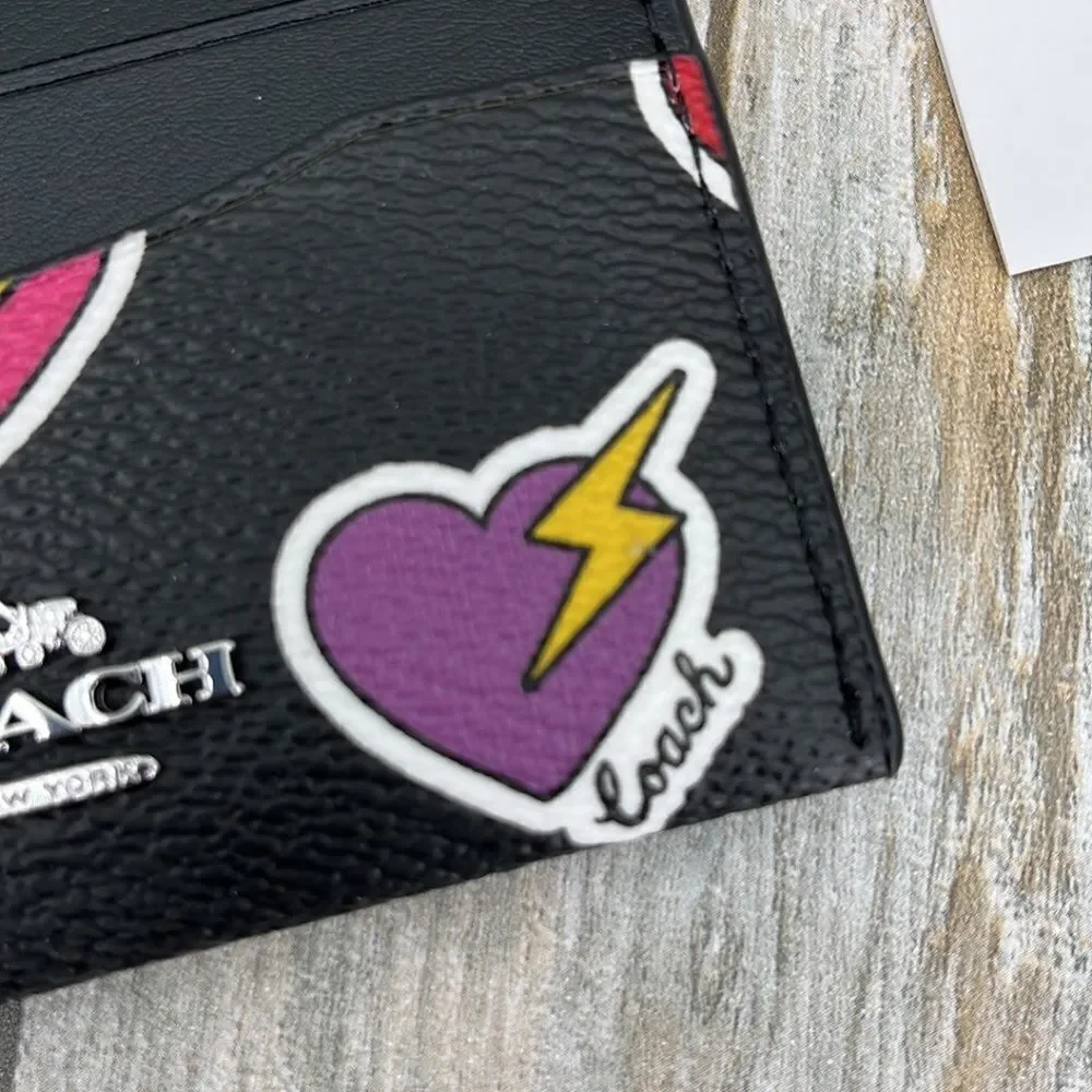 Coach Slim Id Card Case With Heart Bolt Print Wallet Bag Purse